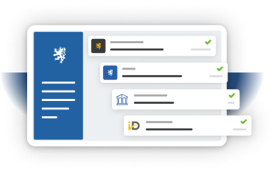 Znak bílého, pixelového, českého lva na modrém pozadí reprezentující logo Identity občana.