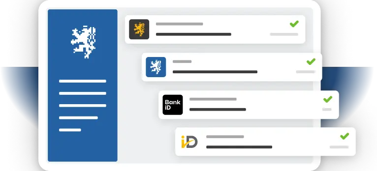 Znak bílého, pixelového, českého lva na modrém pozadí reprezentující logo Identity občana.